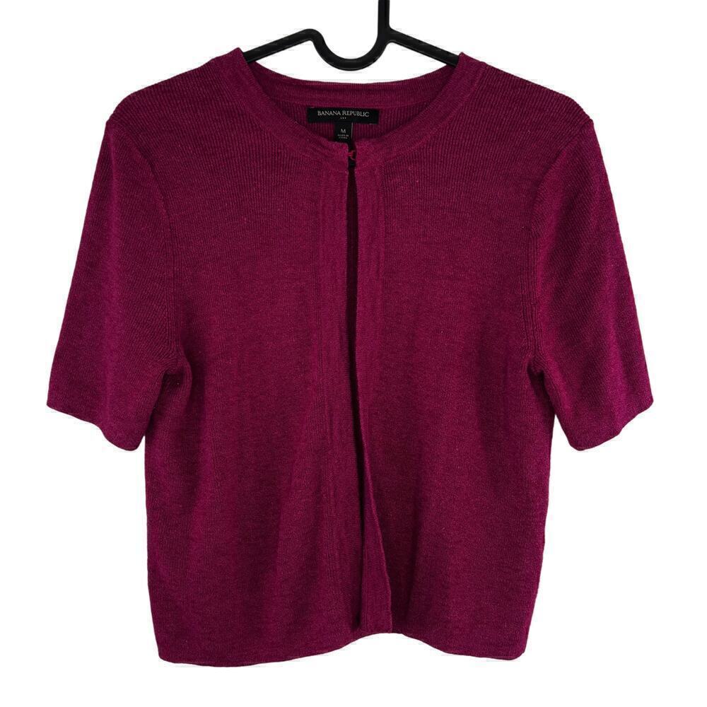 Banana Republic Ramie Blend Short Sleeve Magenta Single Hook Cardigan Medium
